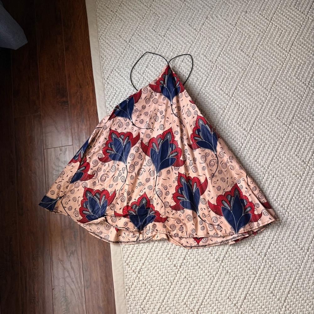 Pink Floral Sundress with Navy & Red Accents